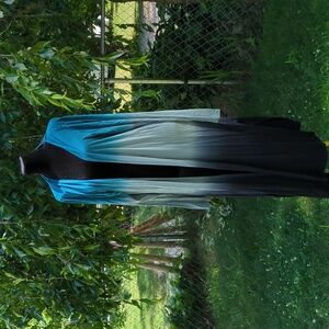 Women's ombre blue long cardigan